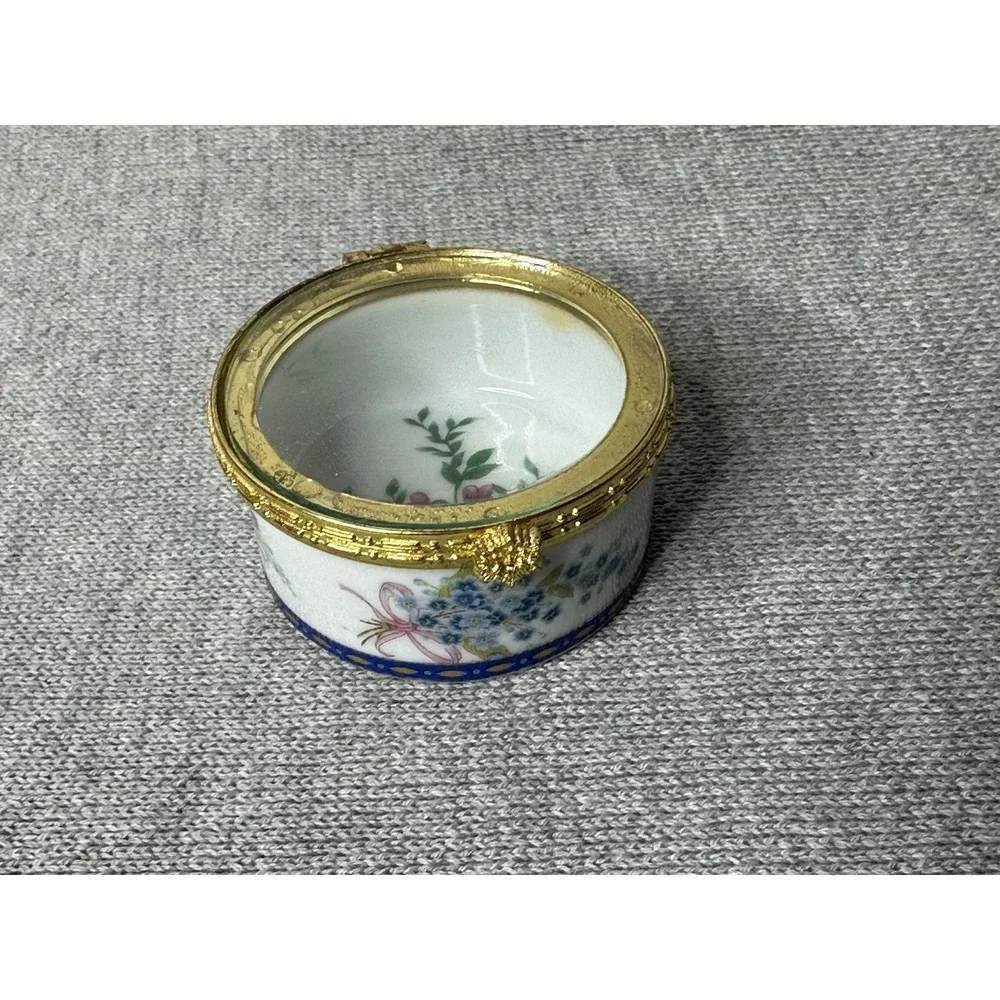 Small Floral trinket box hinged French Inspired Hand Painted Pill Box